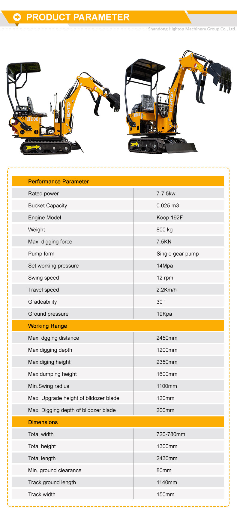  HT08 mini excavator